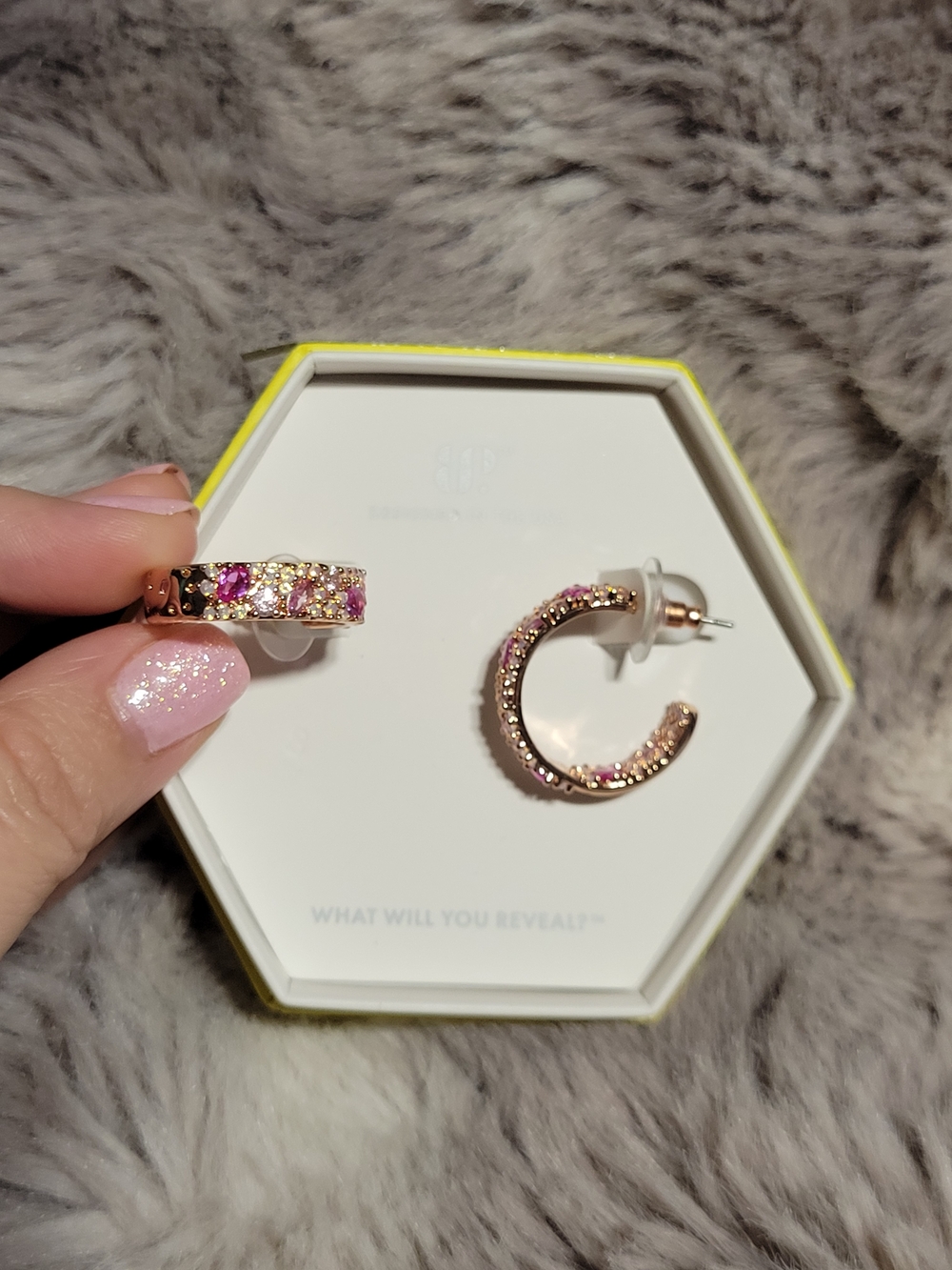Pink Crystal Hoop Earrings - Rose Gold